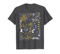 Avatar: The Last Airbender Character Line Art Camiseta, Hombre, Jaspeado Oscuro, 6XL