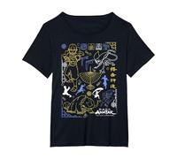Avatar: The Last Airbender Character Line Art Camiseta, Mujer Tallas Grandes, Negro, 1XL Grande