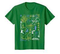 Avatar: The Last Airbender Character Line Art Camiseta, Niños, Verde Kelly, 3 años