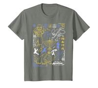 Avatar: The Last Airbender Character Line Art Camiseta, Niños, Verde Militar Jaspeado, 8 años