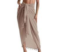 AVAYUU Falda larga para mujer, pareo, para playa, vestido de playa, sexy, bikini, cubierta de verano, toalla de playa, cubierta de playa, encubrimiento, toalla de baño, envoltura con borla, caqui,