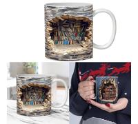 AVCULT 3D Bookshelf Mug, Book Lovers Coffee Mug, 3D Bookshelves Hole In A Wall Mug,Creative Space Design Multi-Purpose Ceramic Mug, A Library Shelf Cup,Cool Gifts For Readers 3D Mug (Color : C)
