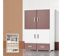 Avdnrya Armario de almacenamiento simple de doble puerta, armario para niños, armario plegable grande con ruedas, armario plegable para bebé con puertas (marrón blanco, A2)