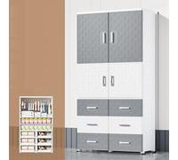 Avdnrya Armario de almacenamiento simple de doble puerta, armario para niños, armario plegable grande con ruedas, armario plegable para bebé con puertas (habitación gris blanca, C2)