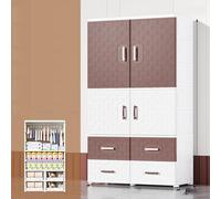 Avdnrya Armario de almacenamiento simple de doble puerta, armario para niños, armario plegable grande con ruedas, armario plegable para bebé con puertas (marrón blanco, B2)