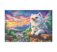 Ave Blanca esponjosa sobre una Cerca bajo Las Estrellas Puzzles 1000 Piezas Maquetas 3D Construir Rompecabezas Educativo para Familia Desafío Intelectual Decoración Hogar Moderno 1000 PCS
