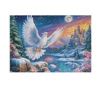Ave Blanca Volando sobre el Castillo a la luz de la Luna Puzzle 300 Piezas Juguete Educativo Rompecabezas Impossible para Adultos Aliviar Estrés Decoración Hogar DIY Creativo 300 PCS