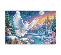 Ave Blanca Volando sobre el Castillo a la luz de la Luna Puzzles 1000 Piezas Maquetas Educativas Avanzadas Desafío Intelectual para Familia DIY Creativo Construir Juguete Educativo 1000 PCS
