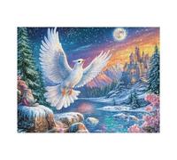 Ave Blanca Volando sobre el Castillo a la luz de la Luna Puzzles 500 Piezas Aliviar Estrés Familiar Rompecabezas para Adultos Desafío Intelectual 3D DIY Creativo Decorativo 500 PCS
