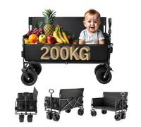 Aveainelle Carro utilitario plegable de alta resistencia, negro, capacidad de 440 libras, marco de acero, ruedas giratorias de 360° con frenos, carrito de festival