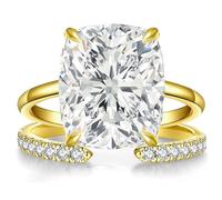 AVECON Juego de anillos de compromiso alargados de corte cojín de 3 quilates/5 quilates para mujer, anillo de compromiso de boda con circonita cúbica, chapado en oro blanco y oro blanco de 14 quilates
