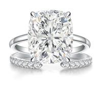 AVECON Juego de anillos de compromiso alargados de corte cojín de 3 quilates/5 quilates para mujer, anillo de compromiso de boda con circonita cúbica, chapado en oro blanco y oro blanco de 14 quilates