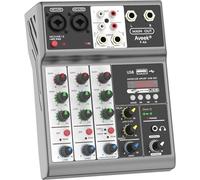 Aveek Mezclador de Audio 4 canales, Sound Mixer Board Mezclas con USB Bluetooth Efecto Reverb Delay, entrada de 48 V, alimentación phantom Mezclador DJ estéreo para grabación, streaming en directo