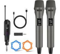 Aveek Micrófono Inalámbrico 2.4G, Set de 2 Micrófonos Inalámbricos Recargables con Receptor, Micrófonos Dinámicos Profesionales para Karaoke, Bodas, DJ, Fiestas, Iglesias, Alcance de 30m, Pack de 2