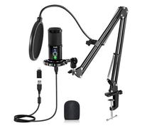 Aveek Micrófono USB de Condensador con Brazo - Micrófono para Podcast, Streaming y Gaming con Botón Mudo, Cancelación de Ruido y Monitorización para PC, Mac, PS5 y Teléfono