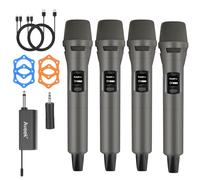Aveek Set de 4 Micrófonos Inalámbricos Recargables con Receptor, Micrófonos Dinámicos Profesionales para Karaoke, Fiestas, DJ, Bodas e Iglesias, Alcance 30 m
