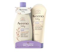 Aveeno Baby Calming Comfort Set de baño y loción con extracto de avena natural, lavanda y vainilla, 2 artículos