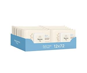 Aveeno Baby Daily Care Wipes (12 x 72 unidades), Toallitas húmedas suaves para bebés y niños, toallitas bebé con extracto de avena y aloe vera, sin perfume, sulfatos ni alcohol