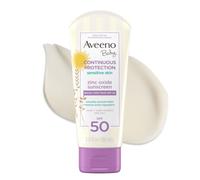 Aveeno Baby Loción de protección solar mineral de óxido de zinc para pieles sensibles, amplio espectro SPF 50, sin desgarros, resistente al sudor y al agua, sin parabenos, tamaño de viaje, 3 onzas