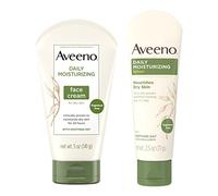 Aveeno Daily Moisturizing Fragrance-Free Face & Neck Cream - Crema facial de avena para piel seca, 142 ml y loción corporal hidratante diaria Aveeno con avena calmante, 75 ml (2 unidades)