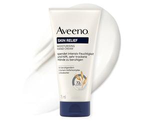 Aveeno Skin Relief Crema de manos sin perfume para el cuidado de manos con complejo de avena calmante de 3 capas para pieles muy secas y sensibles, 75 ml