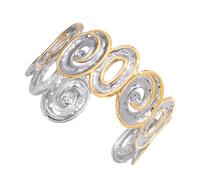 Avejjbaey Brazalete ajustable de extremo abierto con textura martillada, patrón hueco, joyería de acero inoxidable de dos tonos para ella, cadena de mano resistente a la moda, talla única, como se