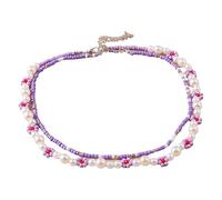 Avejjbaey Collar bohemio de cuentas de resina tejida a mano, color de playa de verano, perlas de arroz, collar de doble capa, adecuado, 4.68x3.51in, Mi Zhu