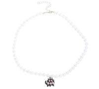 Avejjbaey Collar con cuentas de perlas de imitación, longitud ajustable, collar con colgante de corazón y gatos, gargantilla de moda, 3.9x3.12in, perlas de imitación