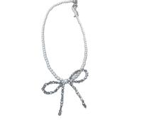 Avejjbaey Elegante collar con colgante de lazo de cristal, elegante collar de perlas, delicado collar para el día a día, 42CM, Cristal + perlas de imitación