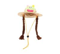 Avejjbaey Sombrero de paja para mascotas al aire libre, suministros para el sol, sombrero de paja con trenzas, sombrero de diablo