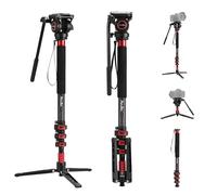 Avella CD324 Kit de monopié de vídeo de Fibra de Carbono, con Cabezal de Fluido y pies extraíbles, Carga máxima de 71 Pulgadas 13.2 Libras para cámara réflex Digital y videocámara