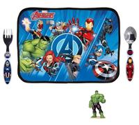 AVENGERS - Juego de manteles individuales suaves y plegables, impermeable, 30 x 40 cm, con cubiertos de acero inoxidable no tóxico, 2 piezas cuchara y tenedor Hulk Superhéroes