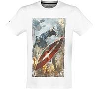 Avengers The Game - Captain America Hombre Camiseta Blanco S, 100% algodón, Regular