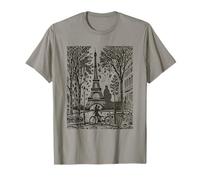 Avenida de París a la Torre Eiffel en Francia Woodblock Francés Camiseta