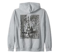 Avenida de París a la Torre Eiffel en Francia Woodblock Francés Sudadera con Capucha