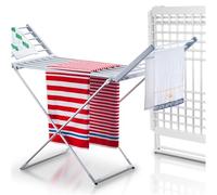 avenido Tendedero eléctrico Tendedero con 18 varillas calefactoras, tendedero calefactable de 220 W, 148 x 52,5 x 90 cm, reduce el tiempo de secado, IP22, plata y blanco