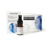 Avenova Spray limpiador de párpados y pestañas con toallitas secas, dúo de limpieza diaria con spray suave y puro ácido hipocloroso y toallitas para párpados para irritación ocular, botella de vidrio