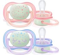 Philips Avent SCF376/12 Ultra Air, Pack de 2 Chupetes Nocturno, 0-6 Meses, Sin BPA, Rosa y Morado