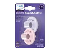 Avent Soothie Chupete de 3 a 18 meses, morado/rosa pastel, 2 unidades, diseño de una pieza, sin BPA, extra duradero