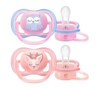 Avent Ultra Air - Chupete (silicona, 0-6 meses, 2 unidades), diseño de búhos