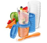 Philips AVENT, Set de Almacenamiento de comida para tu Bebé. Incluye 10 recipientes de 180ml, 10 recipientes de 240ml, 20 tapas, 1 cuchara y 1 libro de recetas para tu Bebé. (SCF721/20)