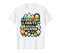 Aventura aguarda educación Especial Enseñar SPED Teacher Camper Camiseta gráfica económica, Hombre, Blanco, S