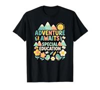 Aventura aguarda educación Especial Enseñar SPED Teacher Camper Camiseta gráfica económica, Hombre, Negro, XL