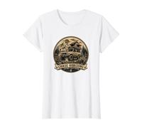 Aventura de Camping Todoterreno 4x4 con Bigfoot Camiseta gráfica económica, Mujer, Blanco, L