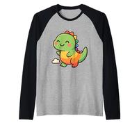 Aventura de Dinosaurio arcoíris. Lindo Dinosaurio Kawaii Camiseta Manga Raglan