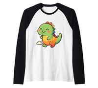 Aventura de Dinosaurio arcoíris. Lindo Dinosaurio Kawaii Camiseta Manga Raglan