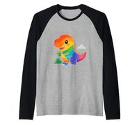 Aventura de Dinosaurio arcoíris. Lindo Dinosaurio Kawaii Camiseta Manga Raglan