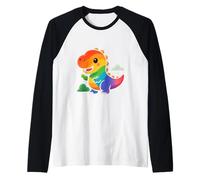 Aventura de Dinosaurio arcoíris. Lindo Dinosaurio Kawaii Camiseta Manga Raglan