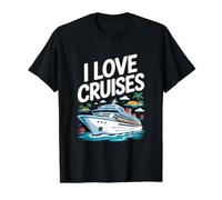 Aventura en Barco Tropical I Love Cruises Camiseta gráfica económica, Hombre, Negro, XL