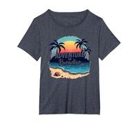 Aventura en el Paraíso Playa Camiseta, Mujer Tallas Grandes, Azul Jaspeado, 2XL Grande